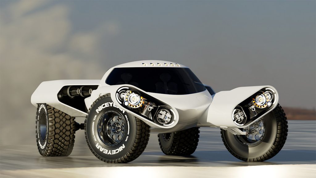 The Huntress Electric offroad concept car with independent suspension