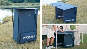Foldable solar panel that doubles as a camping table