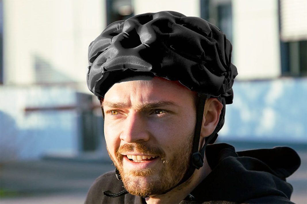 Inflatable bike helmet packs small enough to fit in your pocket