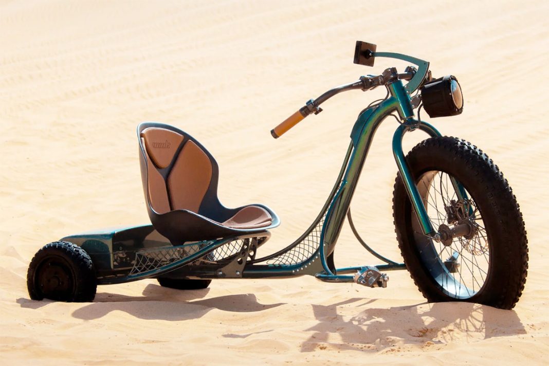 Longrange etrike with punctureproof tires is designed for sand, gravel and road