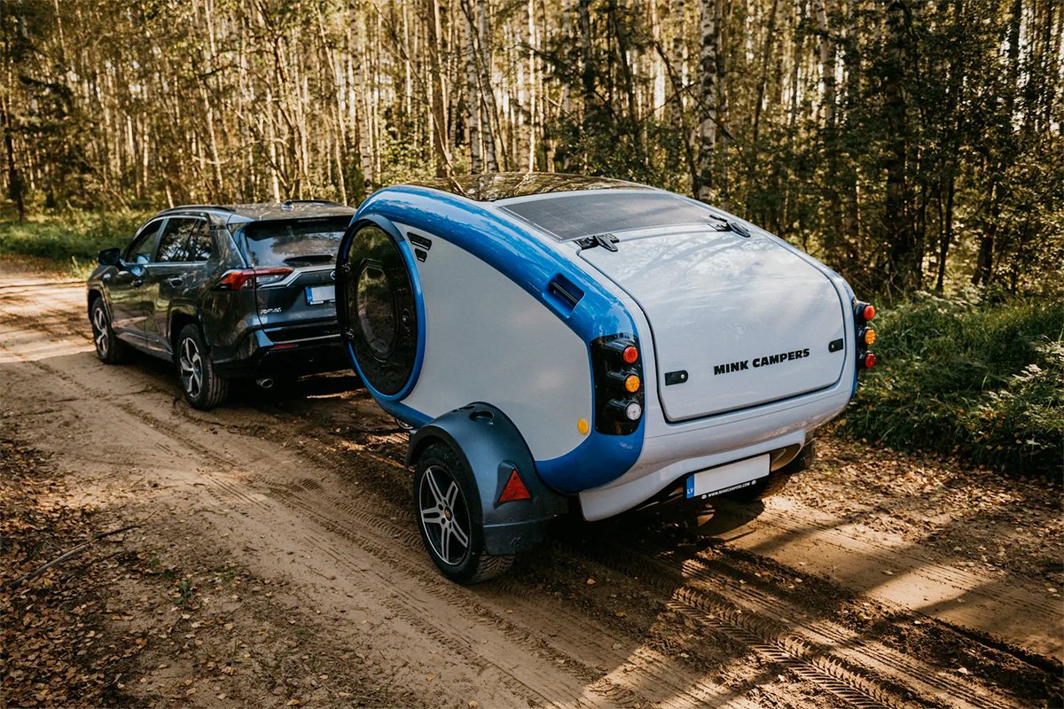 Mink-E All-electric Teardrop Trailer Solar Panel and Skylight