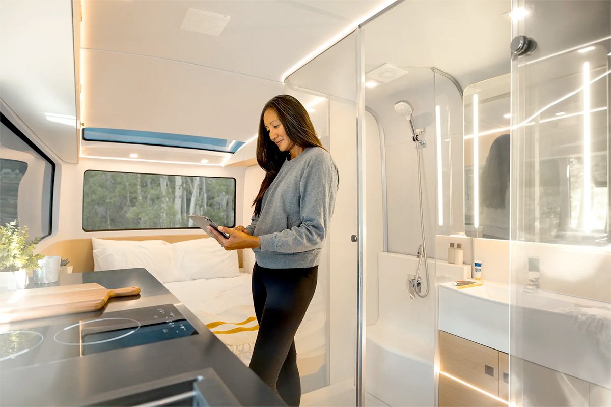 Pebble Semi-autonomous Electric RV Kitchen Bathroom