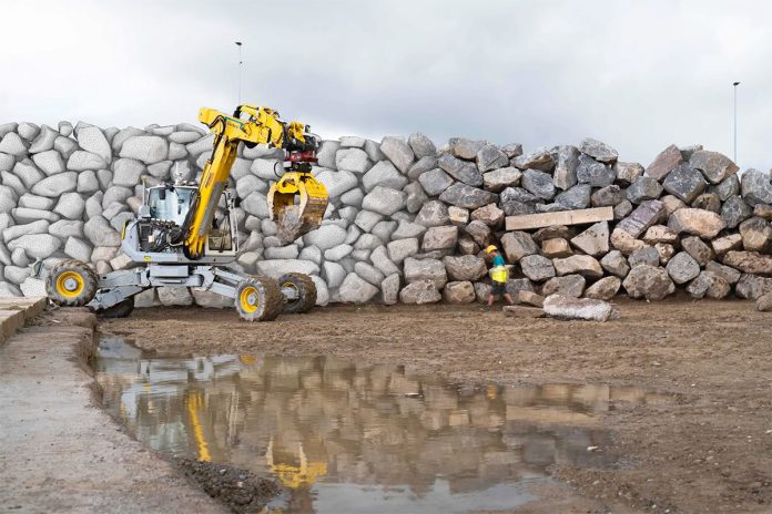 HEAP Autonomous Excavator Builds Giant Stone Wall