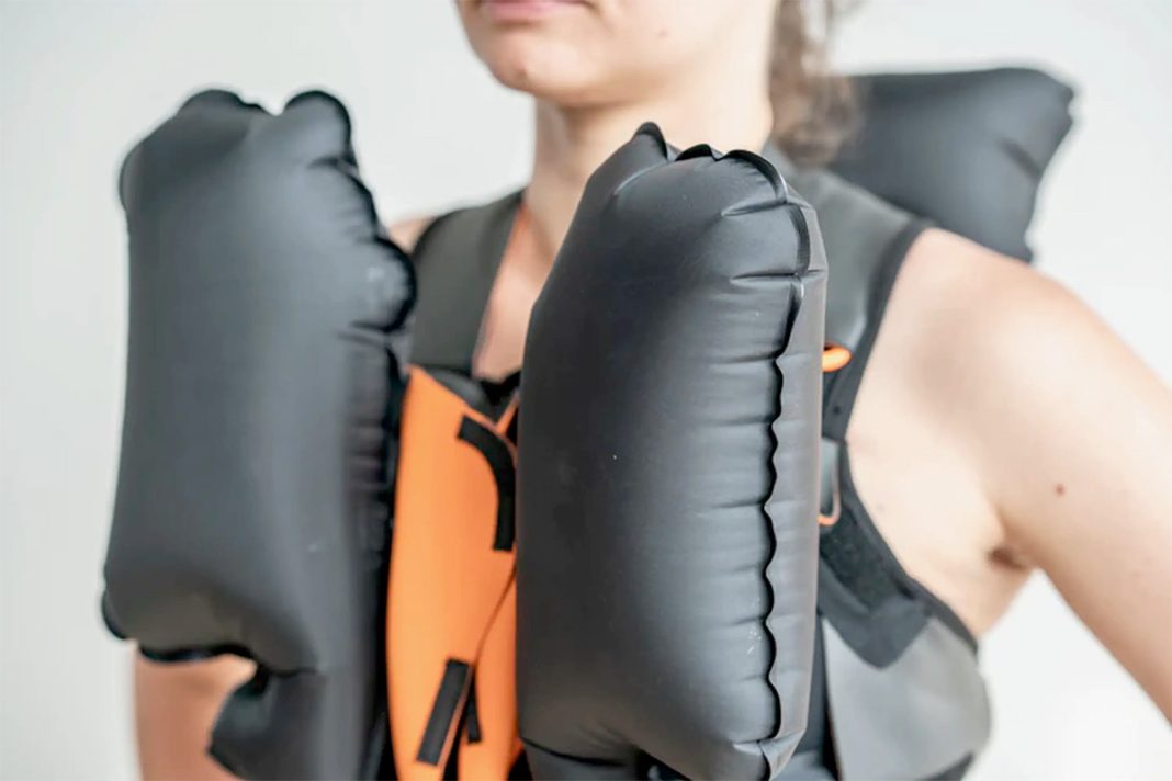 SwimVest inflates airbags to help swimmers stay afloat