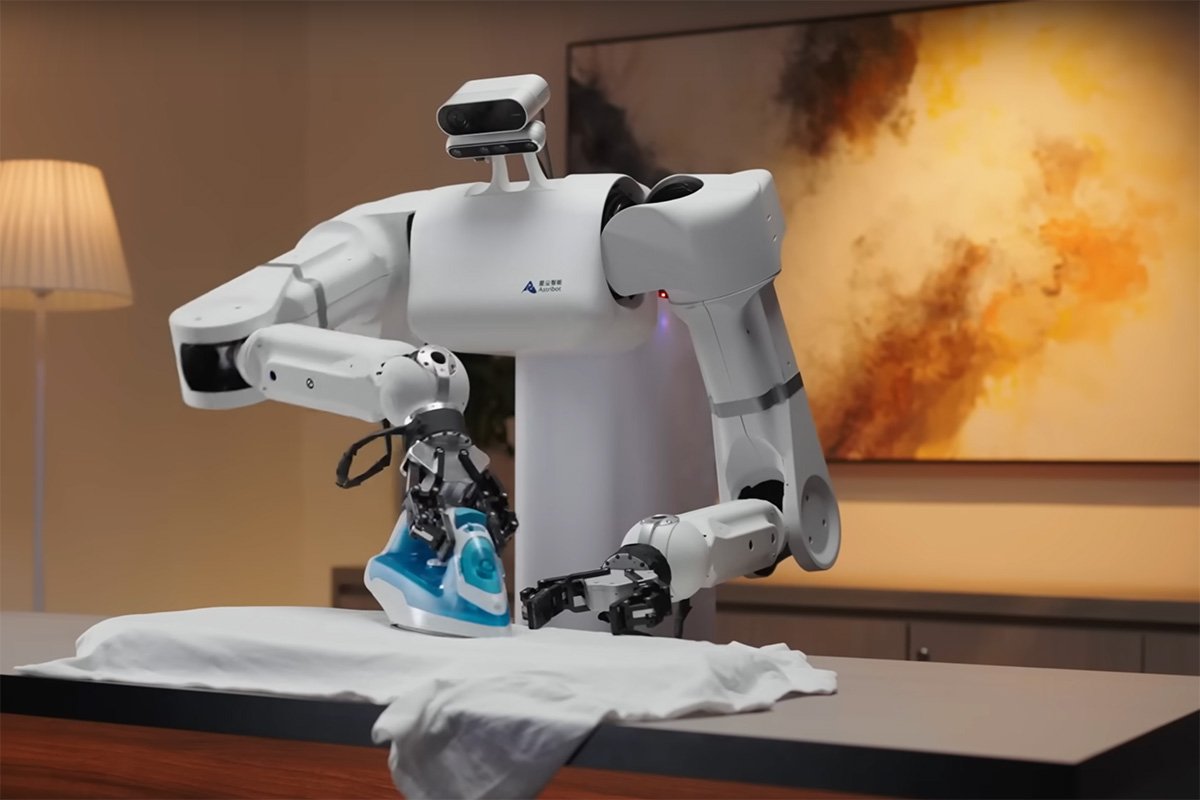 Astribot S1 AI-powered Humanoid Robot Ironing Clothes