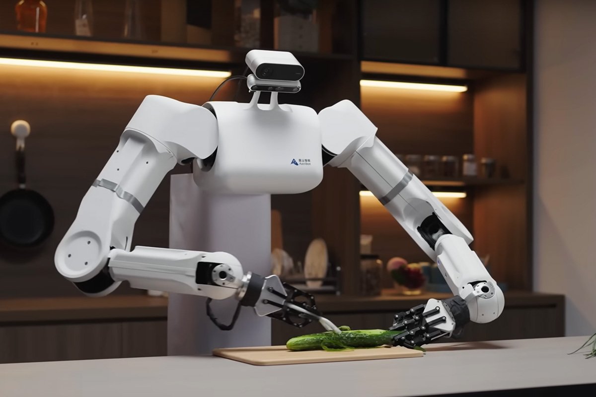 Astribot S1 AI-powered Humanoid Robot Peeling Cucumber