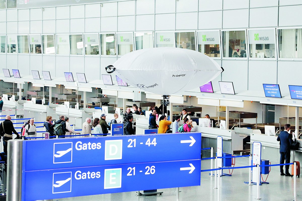 Helium-Powered H-Aero Drone Frankfurt Airport Terminal