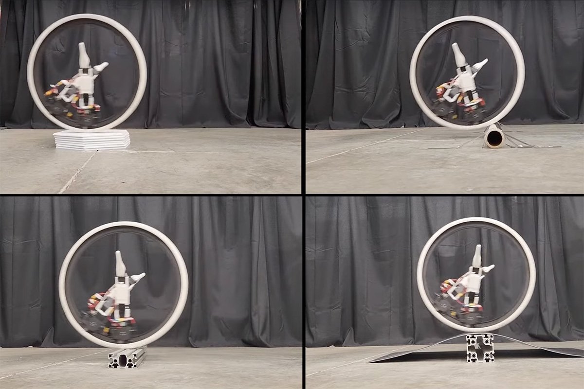 Monocycle Ringbot Overcoming Obstacles