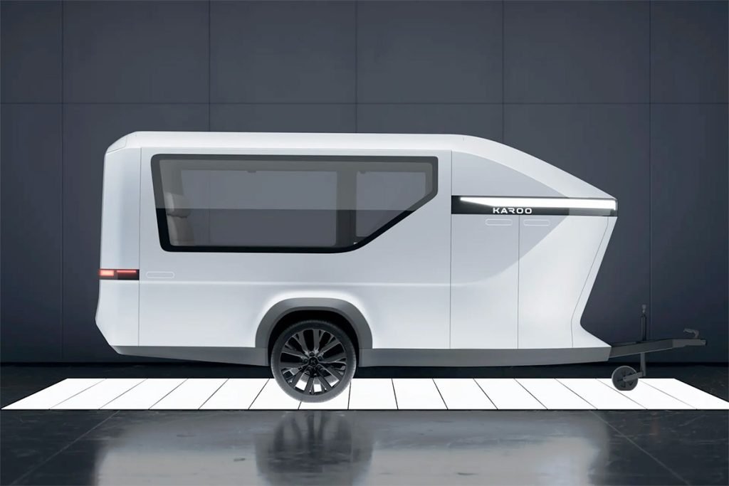 Sleek camper trailer features a secret bathroom and flexible interior