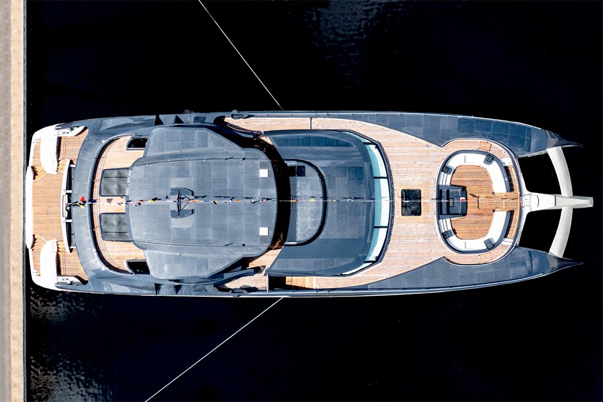 Rossinavi M/Y Seawolf X Hybrid-electric AI Catamaran Aerial View