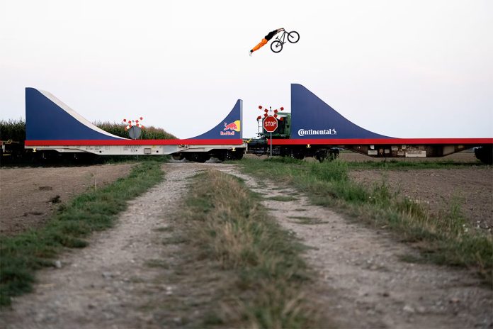 World-first Bike Flip on Moving Train