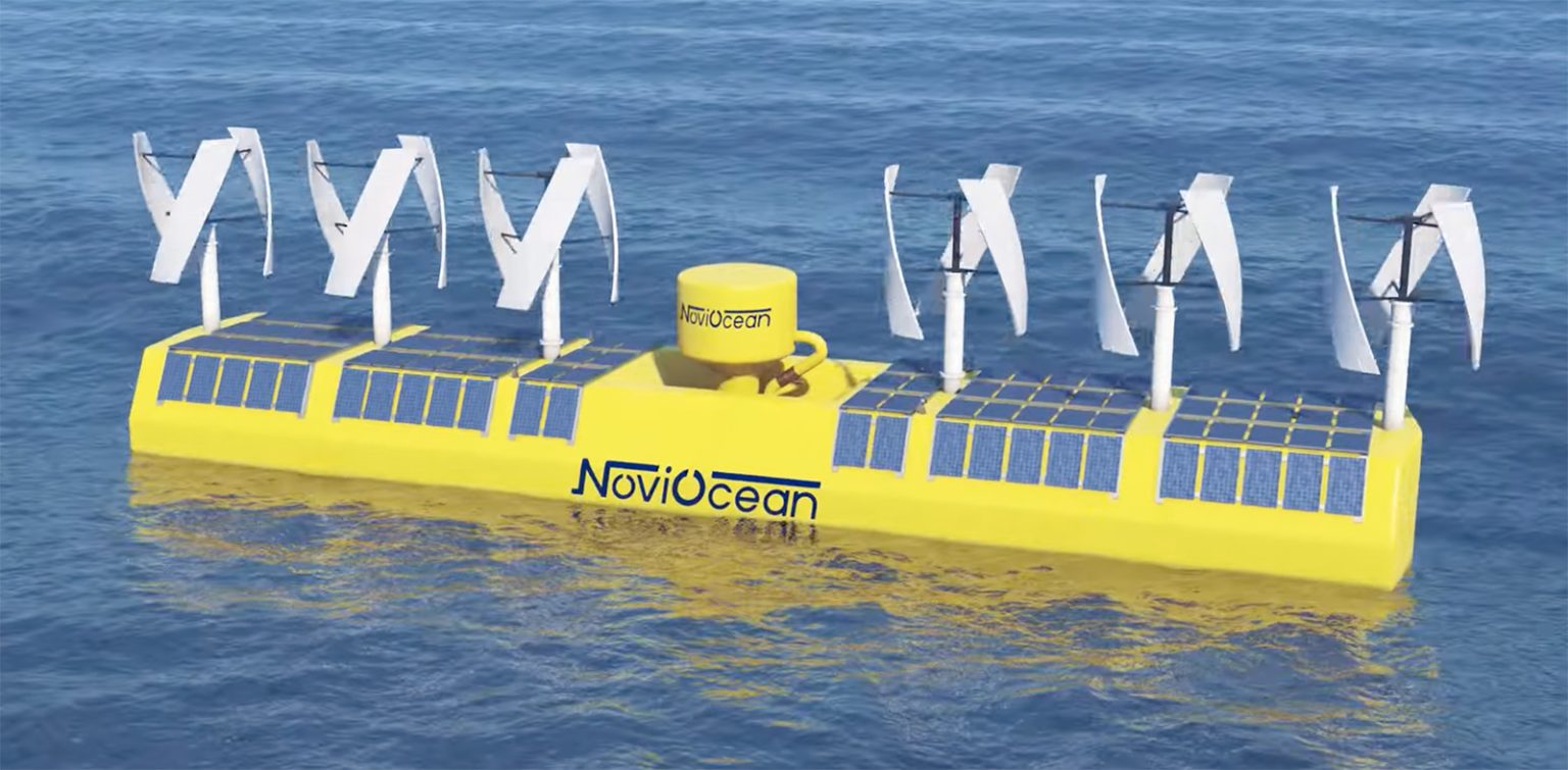 Solar Panel Rafts Hybrid energy raft combines wave, wind, and solar energy