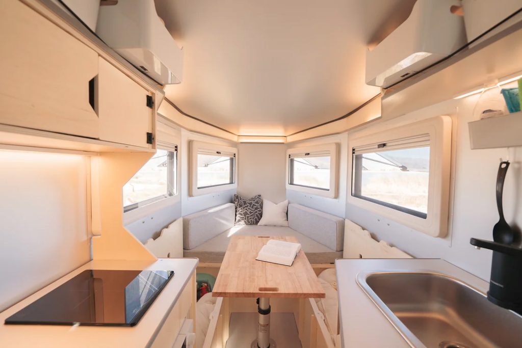 The Polydrops P21 travel trailer looks like an aerodynamic wing