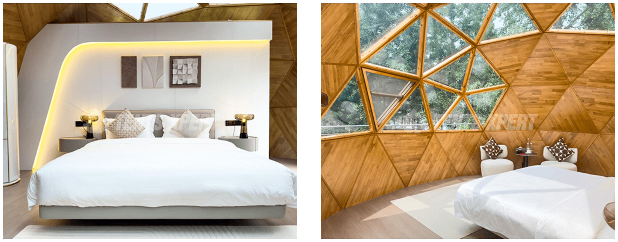 PowerDome Solar-powered Tent Interior Wood and Bed
