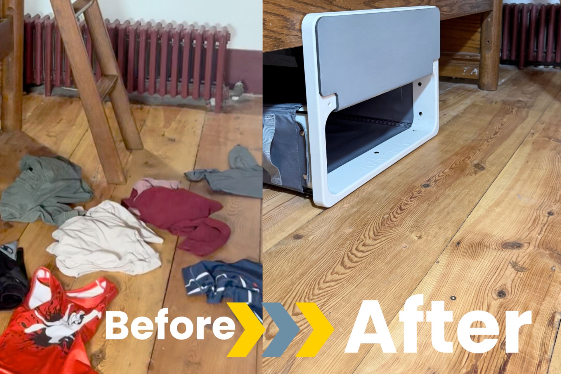Kik-Fix Under-bed Laundry Hamper Before After