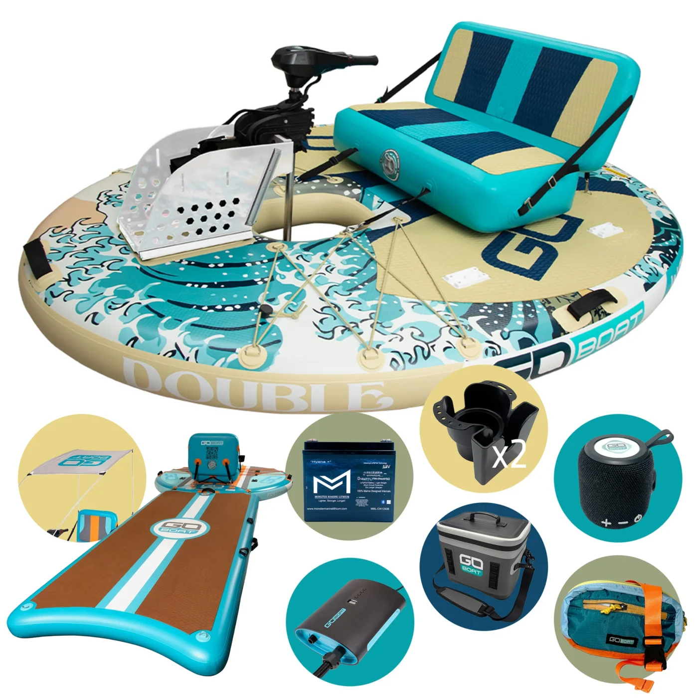 GoBoat Inflatable Electric Boat Adventurer Double Wave BUNDLE
