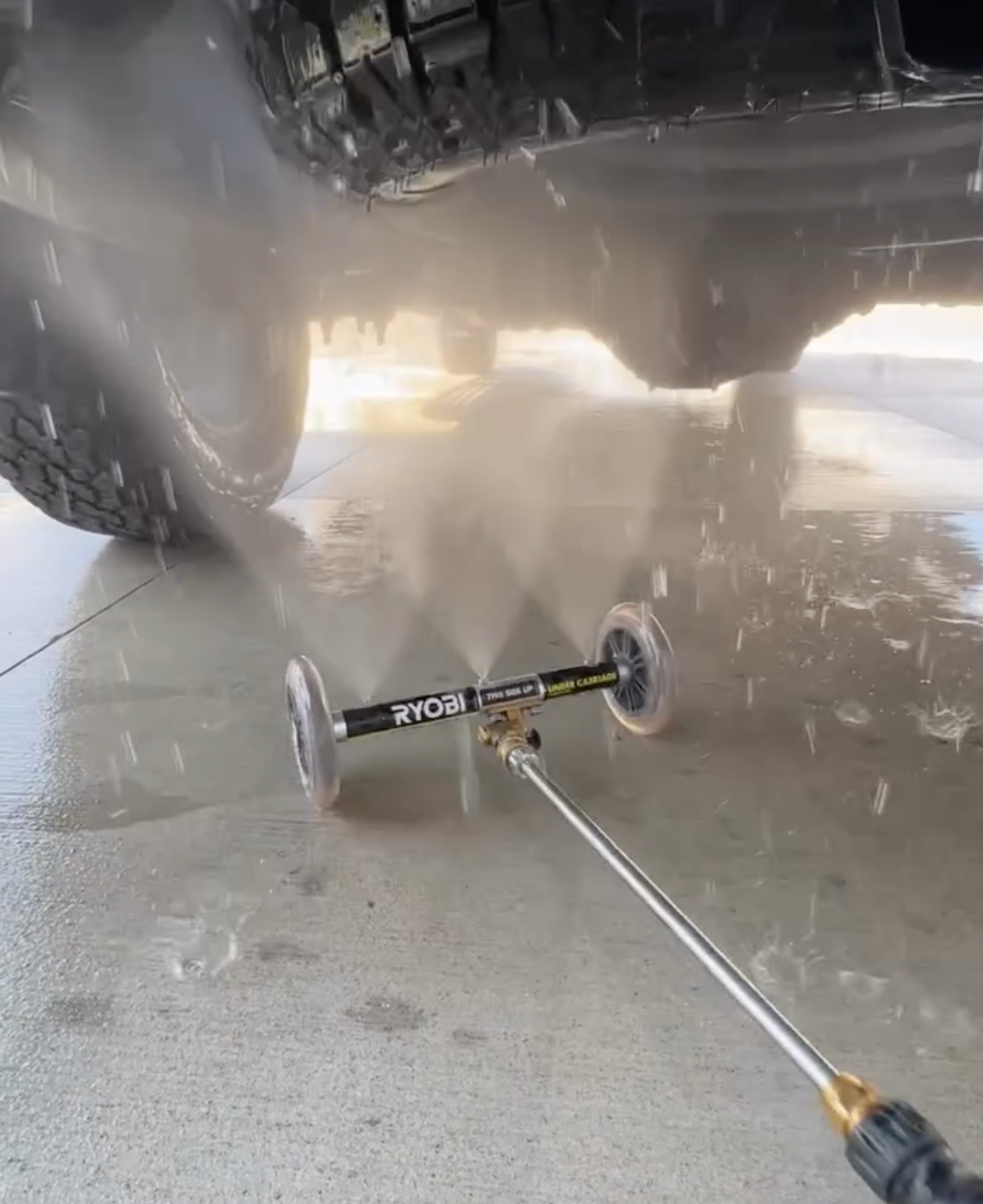 RYOBI 11-Inch Water Broom Undercar Washing in Action