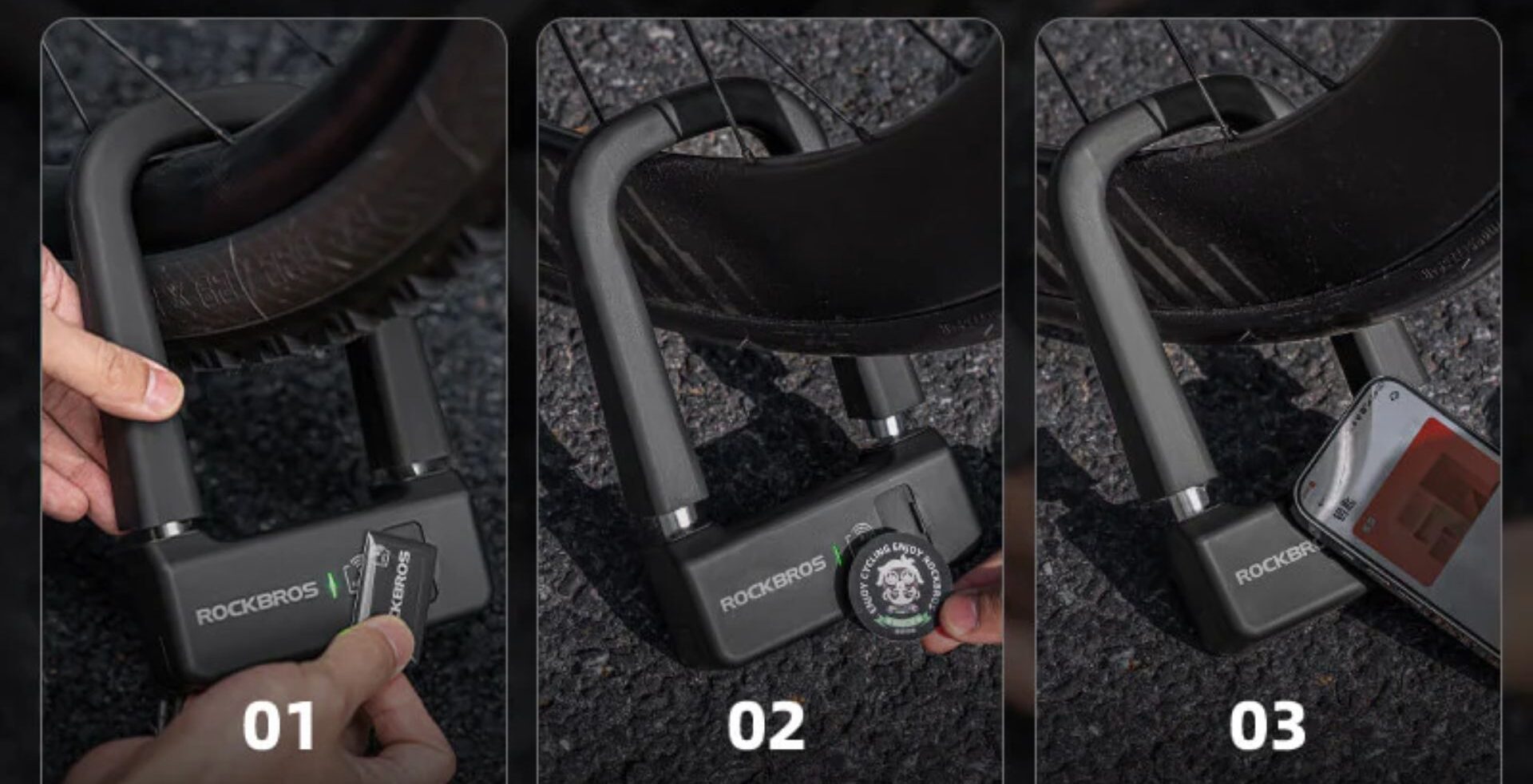 ROCKBROS Smart NFC Bicycle Lock 3 Ways to Unlock