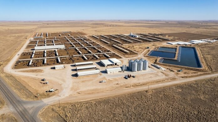 Aerial view of the California dairy farm that supplied biogas for Circularity Fuels’ jet-fuel pilot