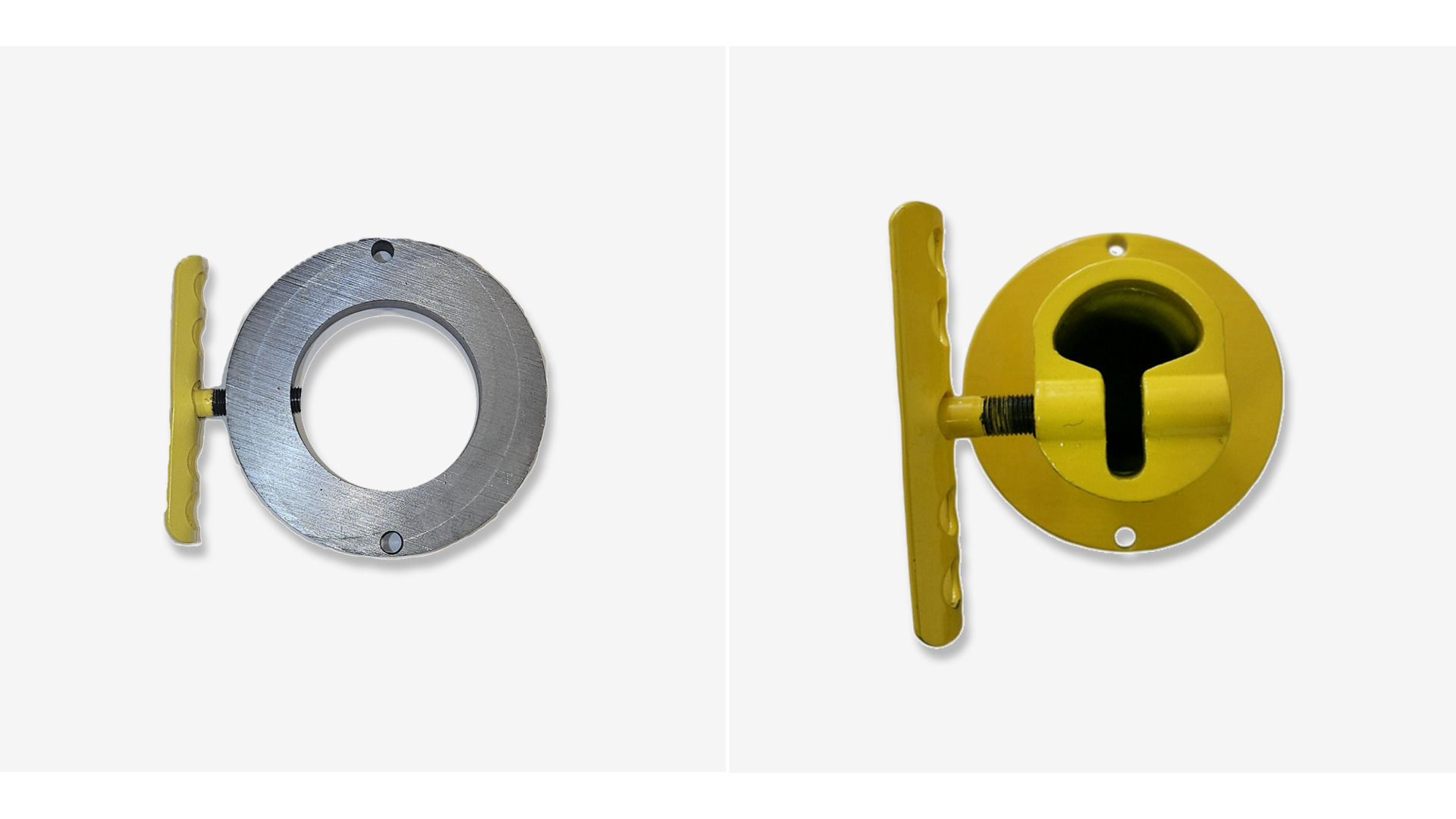 Round and T-post adapters for Rohrer Man Saver post drivers