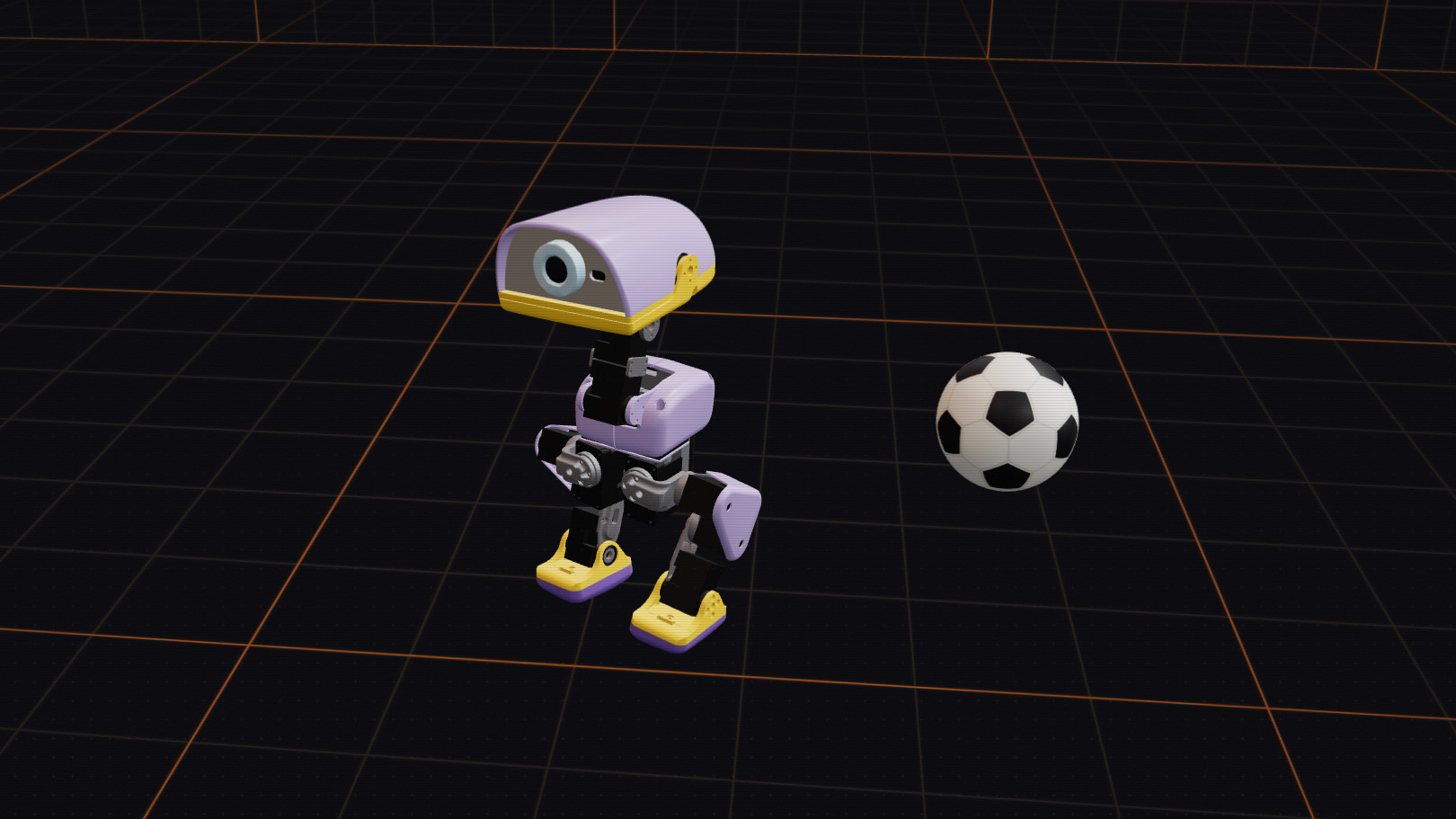 MicroDuck physics simulator running on a laptop