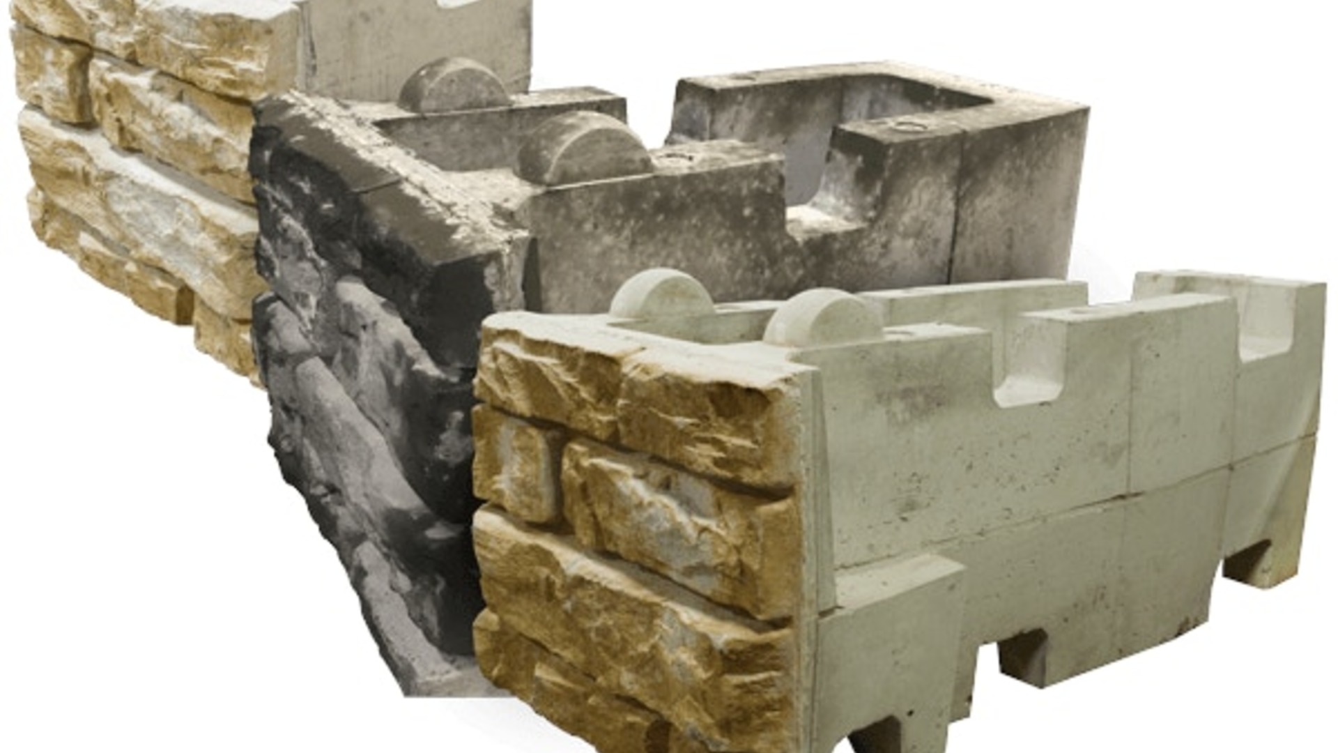Redi-Rock concrete blocks showing the molded knobs and matching grooves