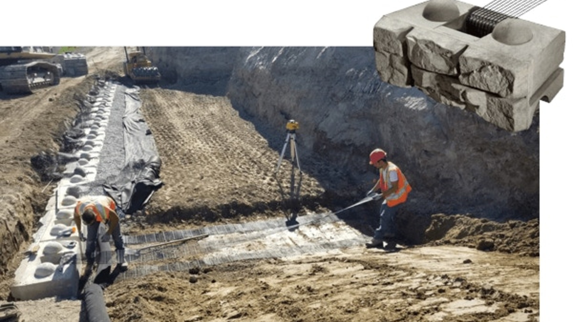Redi-Rock Positive Connection blocks attached to geogrid reinforcement
