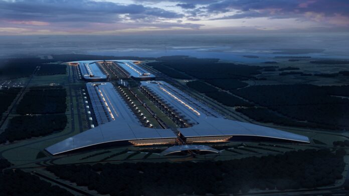Official rendering of the proposed SpaceX and Tesla Terafab semiconductor complex in Texas