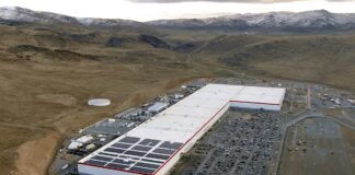 Aerial view of Tesla’s Gigafactory Nevada manufacturing complex