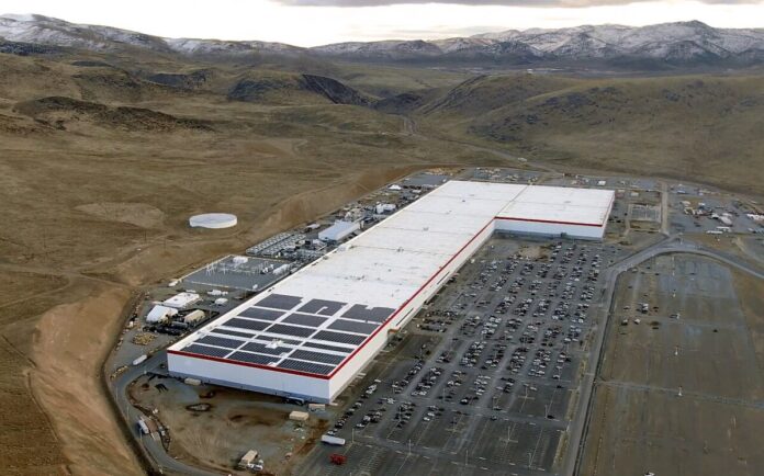 Aerial view of Tesla’s Gigafactory Nevada manufacturing complex