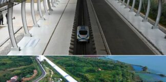 East Lake Laboratory's streamlined experimental maglev vehicle on its one-kilometer test track in Hubei, China