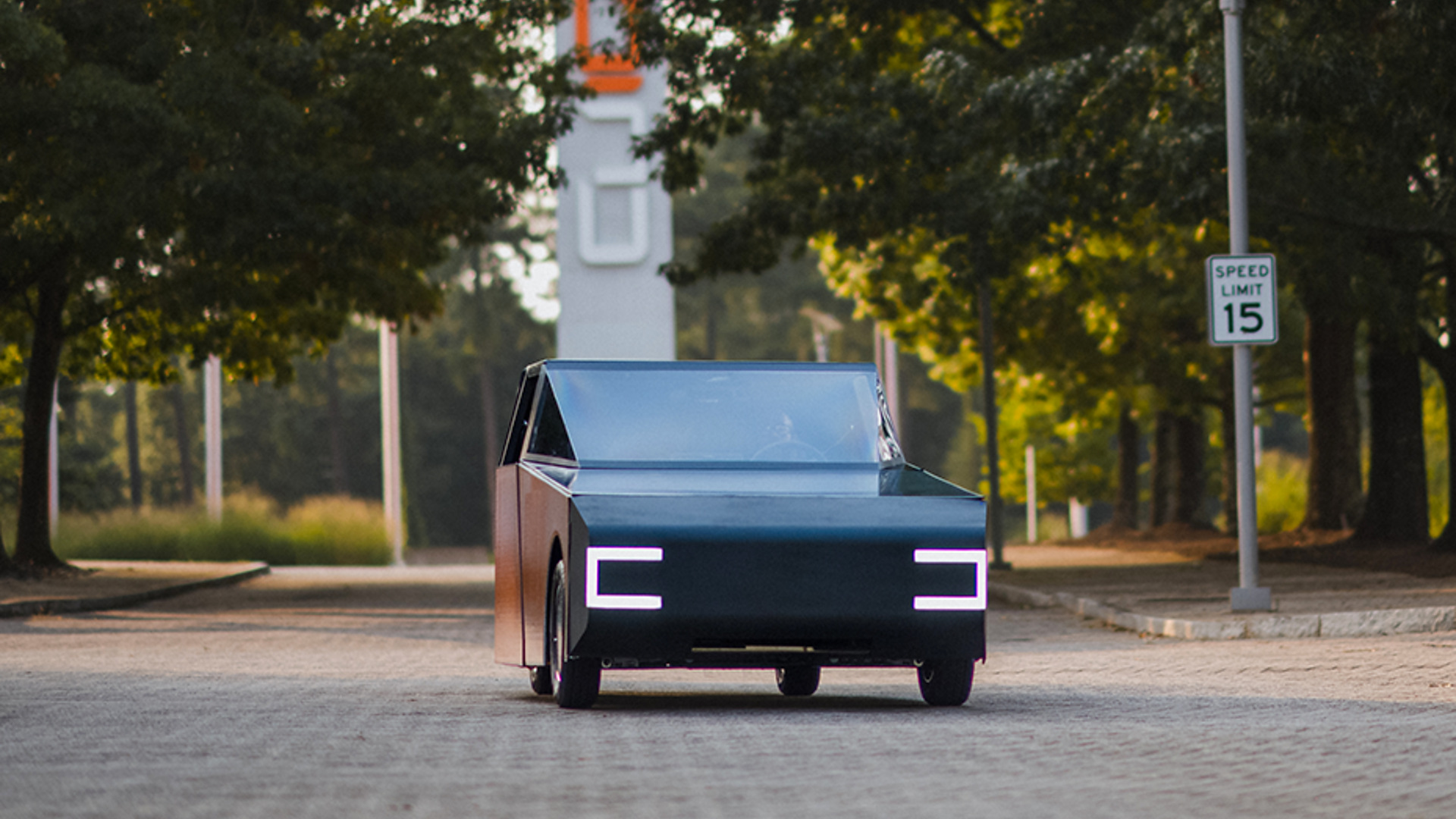 Front driving view of the lightweight Deep Orange 17 solar electric car