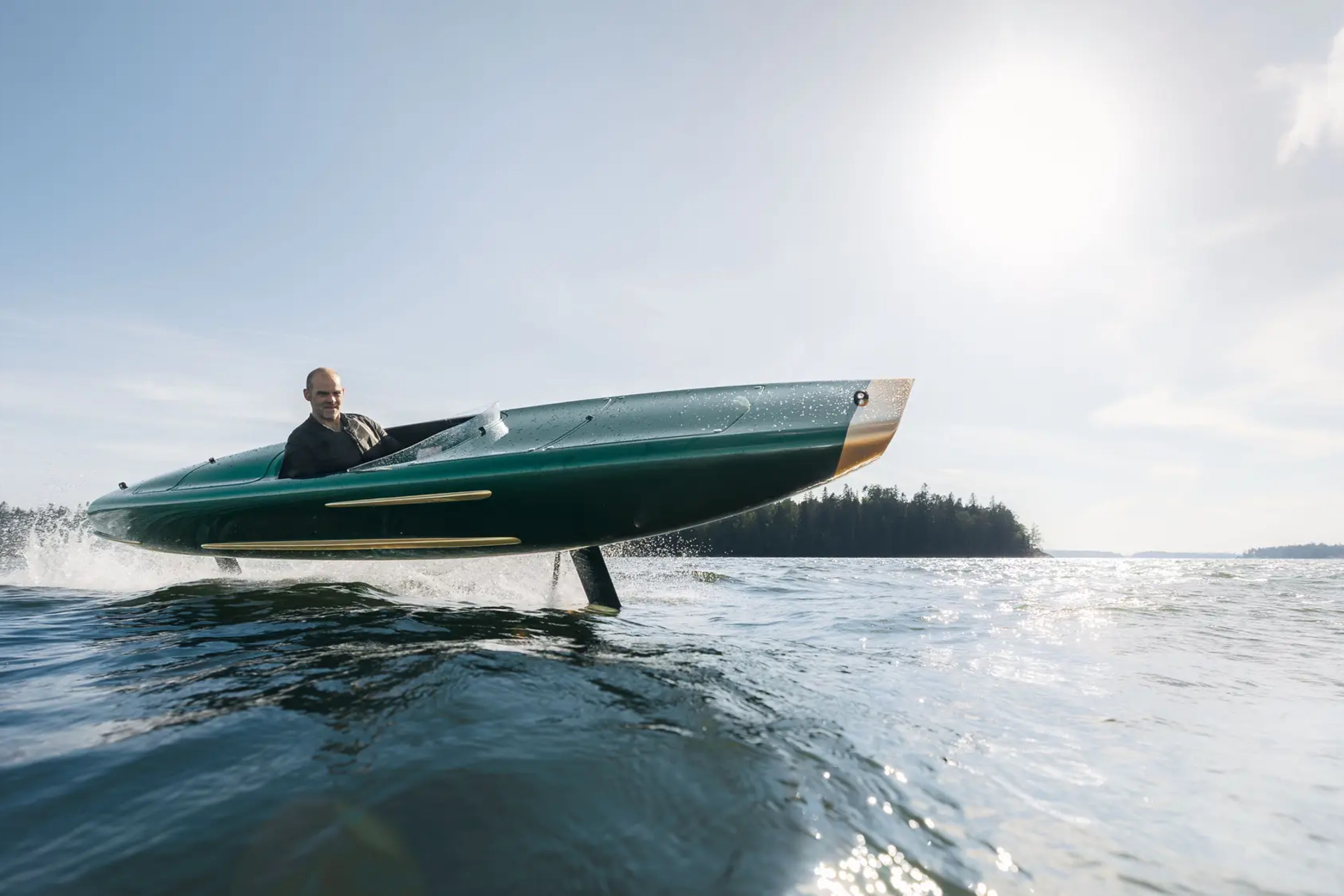 Foilone Pegasus electric hydrofoil traveling above the water at speed