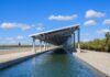 Solar panels installed above a Turlock Irrigation District canal as part of California's Project Nexus pilot