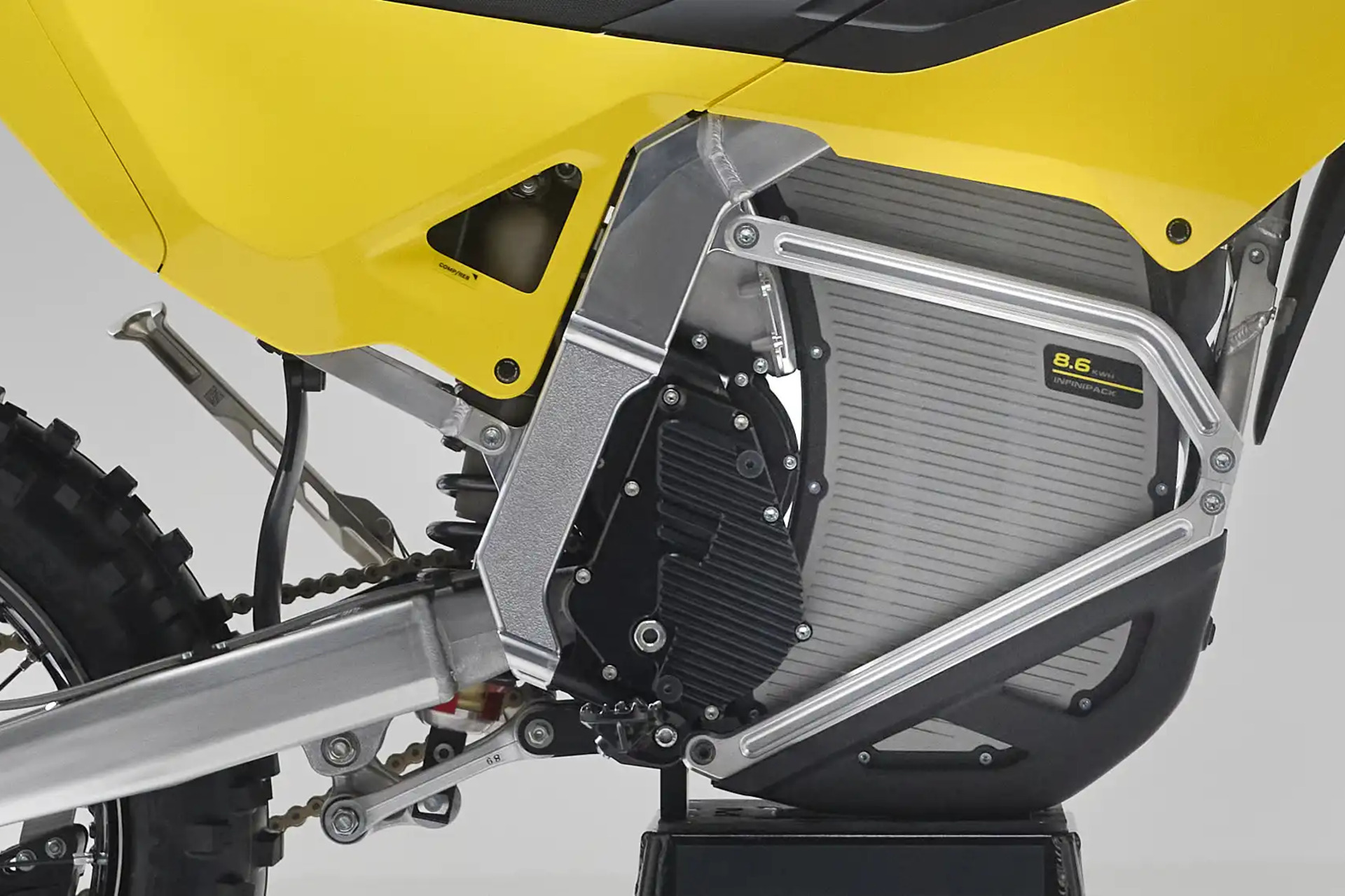 Close view of the Radian EXR's curved InfiniPack battery modules inside its frame