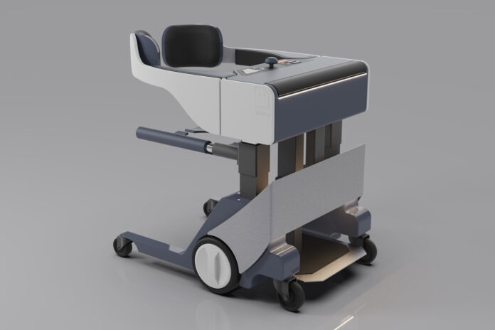 REVIMO Niko independent transfer device with its padded backrest and split seat open