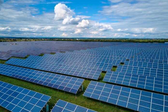 Field of photovoltaic solar panels representing the growing need for solar panel recycling