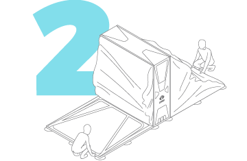 CMAX diagram showing two people unfolding the CX20's side floor panels
