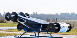 CycloTech BlackBird electric VTOL demonstrator with six barrel-shaped CycloRotors on a test field