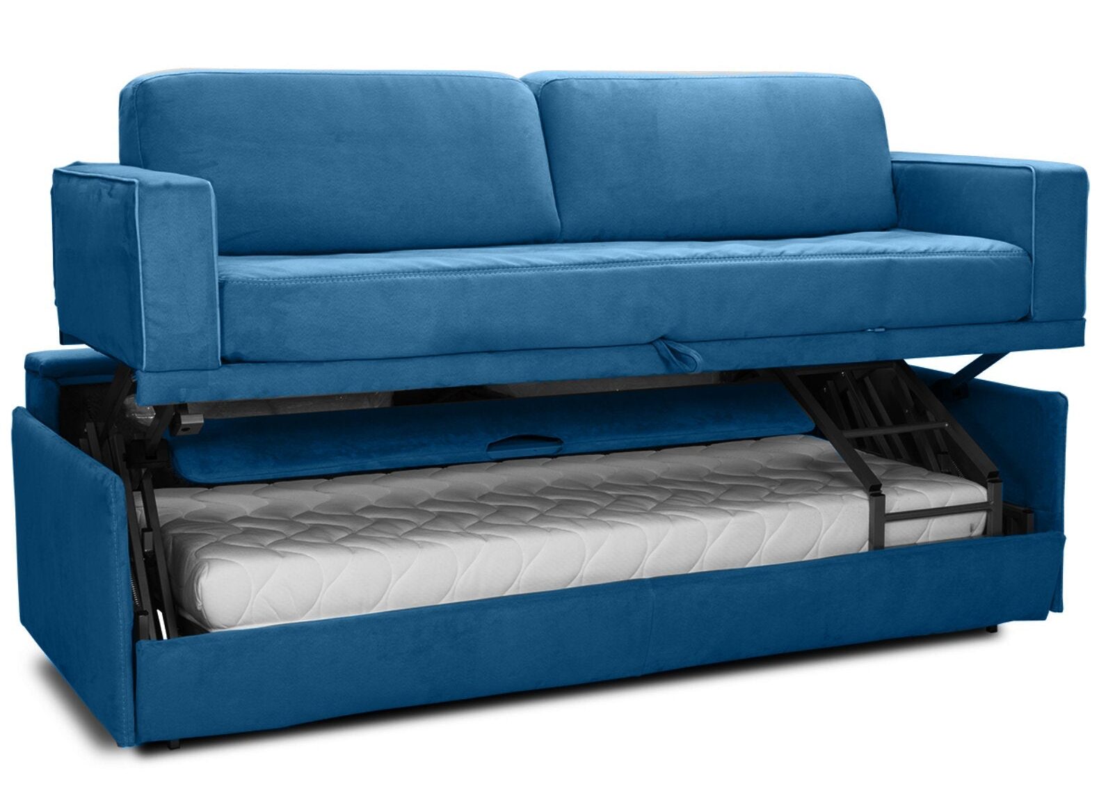 Royal-blue Dormire V2 partially transformed with its internal lifting mechanism visible