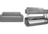 Dormire V2 shown as a grey sofa beside its converted bunk-bed configuration
