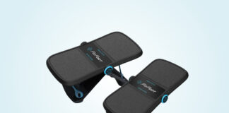 FitFoot portable seated ankle exerciser shown open in two positions