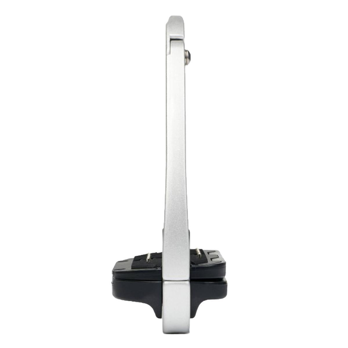 Side profile of a LeMieux Vector stirrup showing its offset upper eye