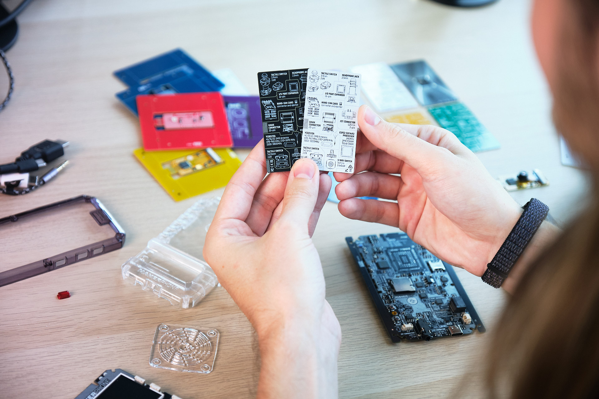 MAKERphone 2.0 keypad and internal components held during development