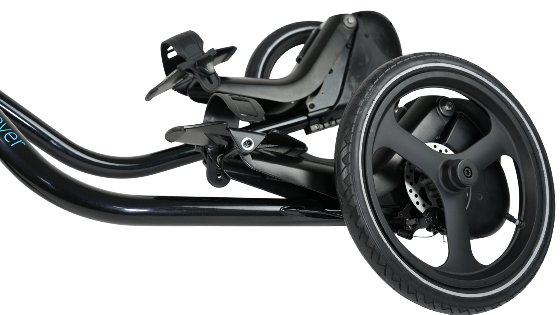 Close-up of the Me-Mover Speed Ultra independent rear transmissions and foot platforms
