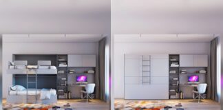 Smart Living OPTIMA MULTI shown open as bunk beds and closed against the wall