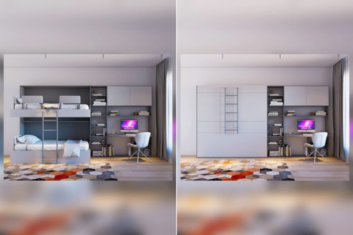 Smart Living OPTIMA MULTI shown open as bunk beds and closed against the wall