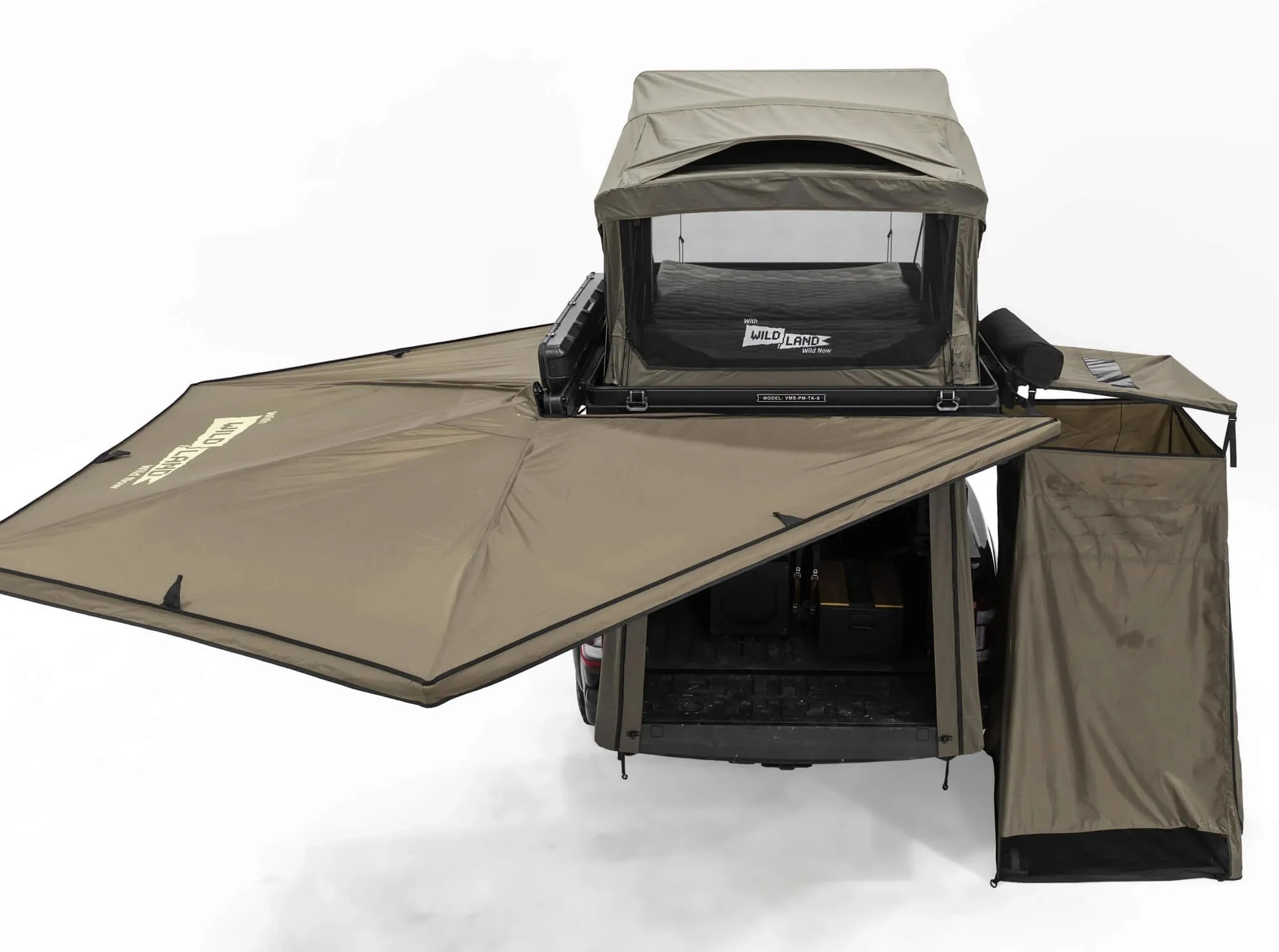 Wild Land PickupMate Trunk fitted with a large side awning and enclosed shower or changing tent